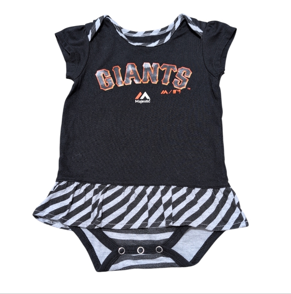 SF Giants Baby Girl Ruffle Onesie Black Gray Orange SF MLB Baseball